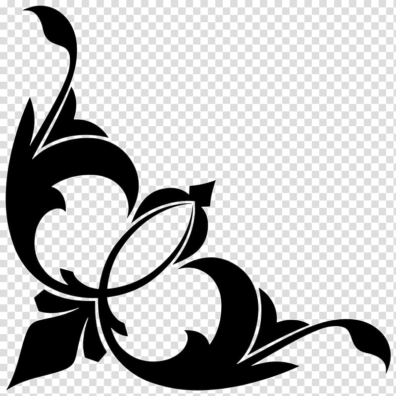 Floral Flower, Decorative Corners, Stencil Designs, Ornament, Floral Design, Black, Blackandwhite, Leaf transparent background PNG clipart
