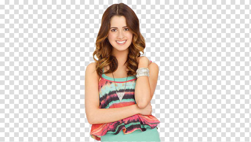 Austin Y Ally, smiling woman wearing multicolored striped cami transparent background PNG clipart
