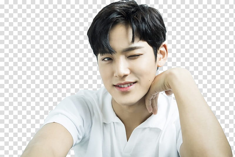 Mingyu SEVENTEEN, man black haired wearing white polo shirt transparent background PNG clipart