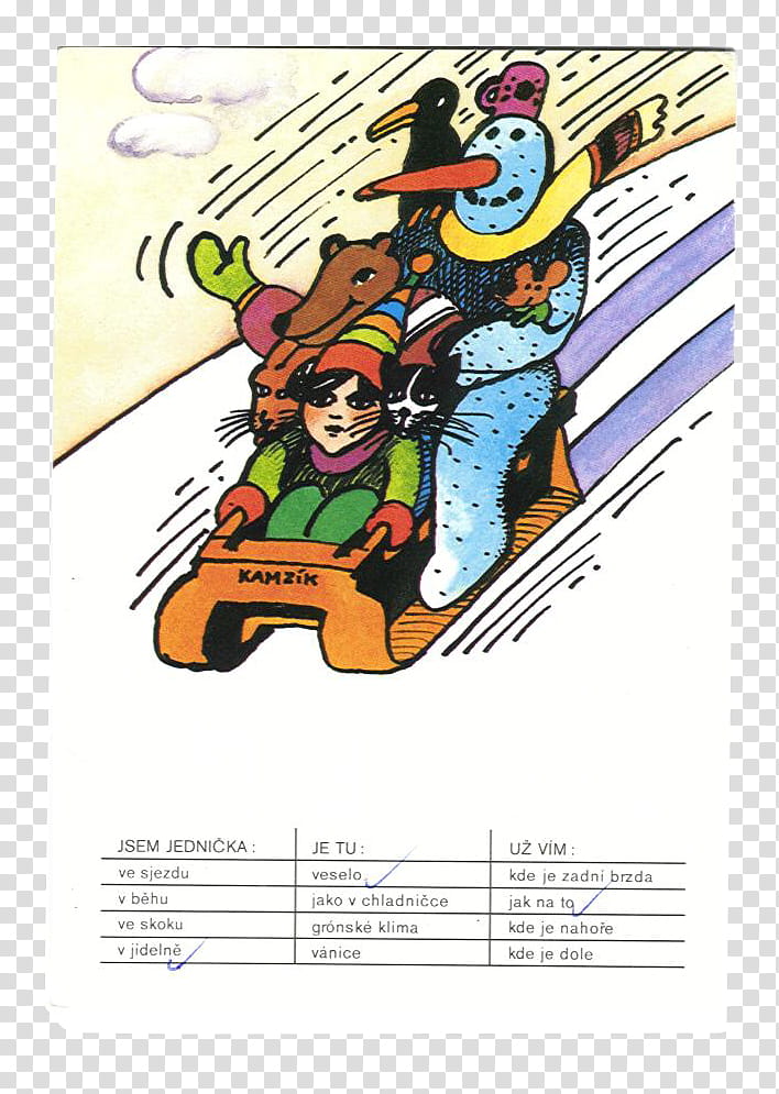 SET Postcards part, child riding on sled illustration transparent background PNG clipart