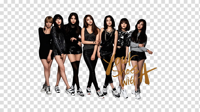 AOA , women posing for with text overlay transparent background PNG clipart