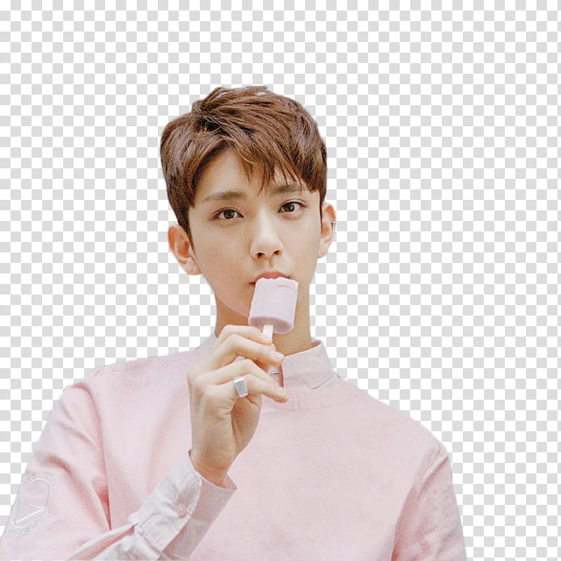 SEVENTEEN VOCAL UNIT VERY NICE RENDER , man in pink dress shirt eating popsicle transparent background PNG clipart