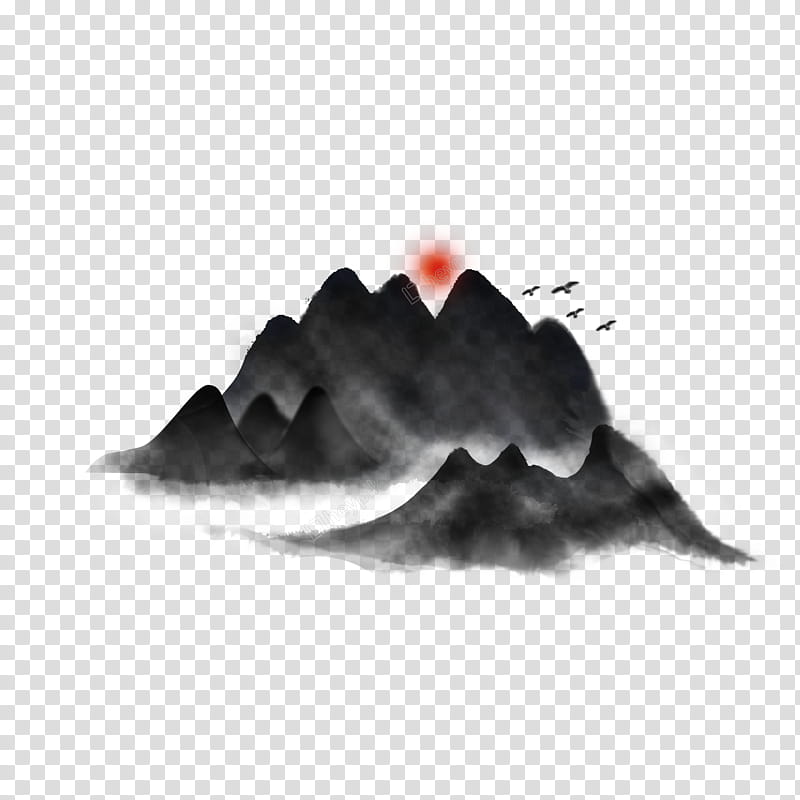 Volcano, Shan Shui, Ink Wash Painting, , Poster, Fukei, Art, Mountain Range transparent background PNG clipart