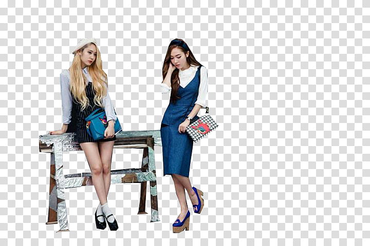 SNSD Jessica F x Krystal Lapalette, blonde girl leans on fence looking at passing brunette girl transparent background PNG clipart