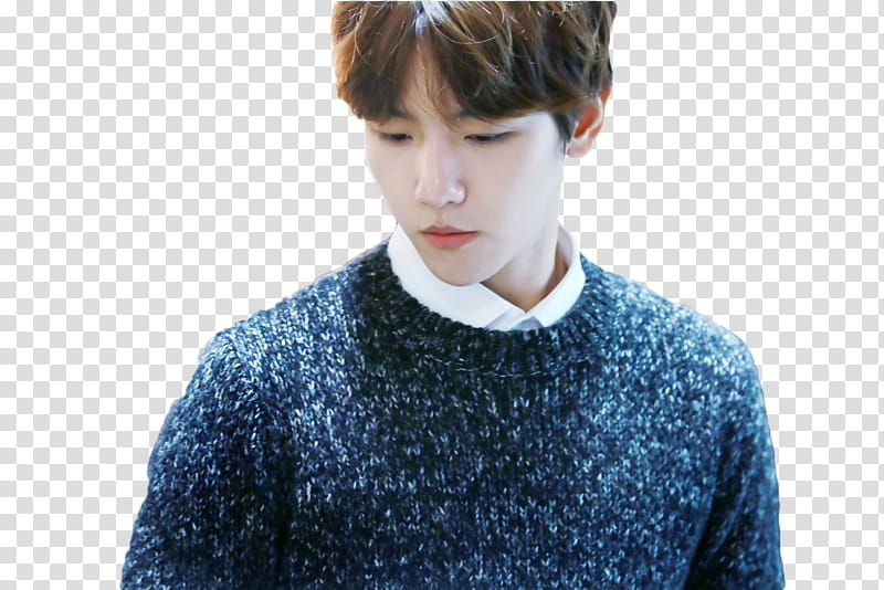 BAEKHYUN EXO, Korean male wearing blue sweater transparent background PNG clipart