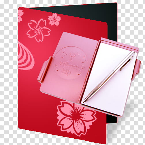 Sakura OS Icons, my documents, pink ballpoint pen on top of notebook transparent background PNG clipart