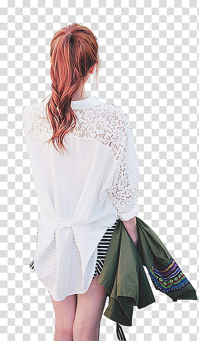 Ulzzang render , woman wearing white long-sleeved blouse facing back while standing transparent background PNG clipart