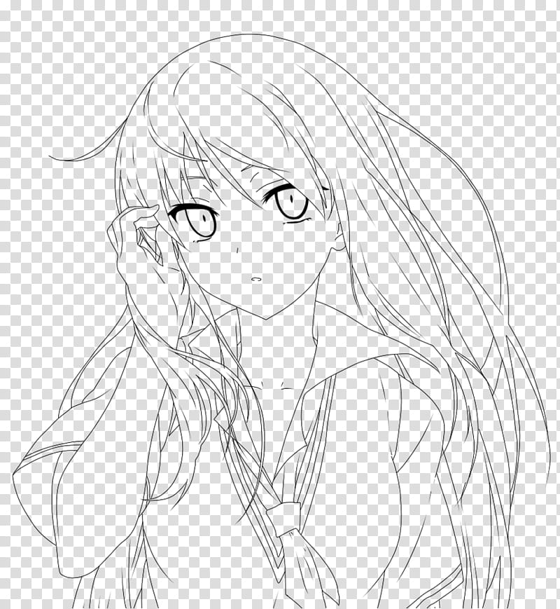 Shiina Mashiro lineart, woman in collared shirt illustration transparent background PNG clipart