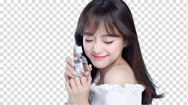 I O I Etude House P, woman wearing off-shoulder while holding bottle transparent background PNG clipart