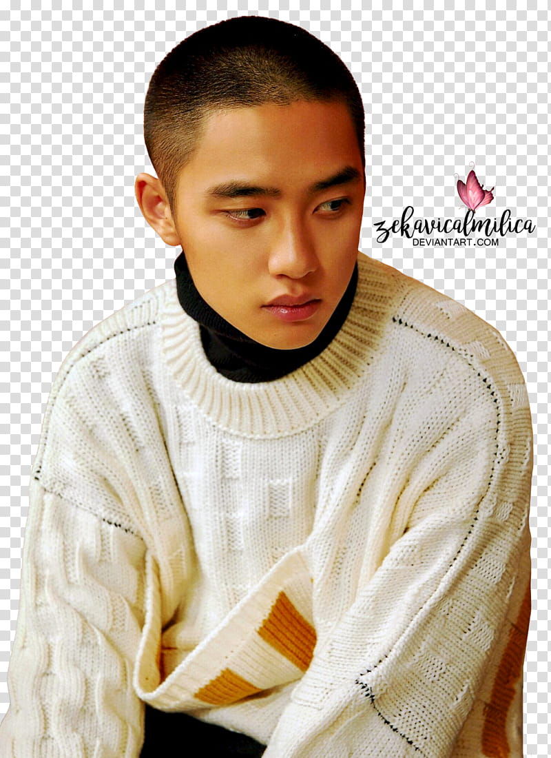 EXO Universe, man wearing white cable knit crew-neck sweater transparent background PNG clipart