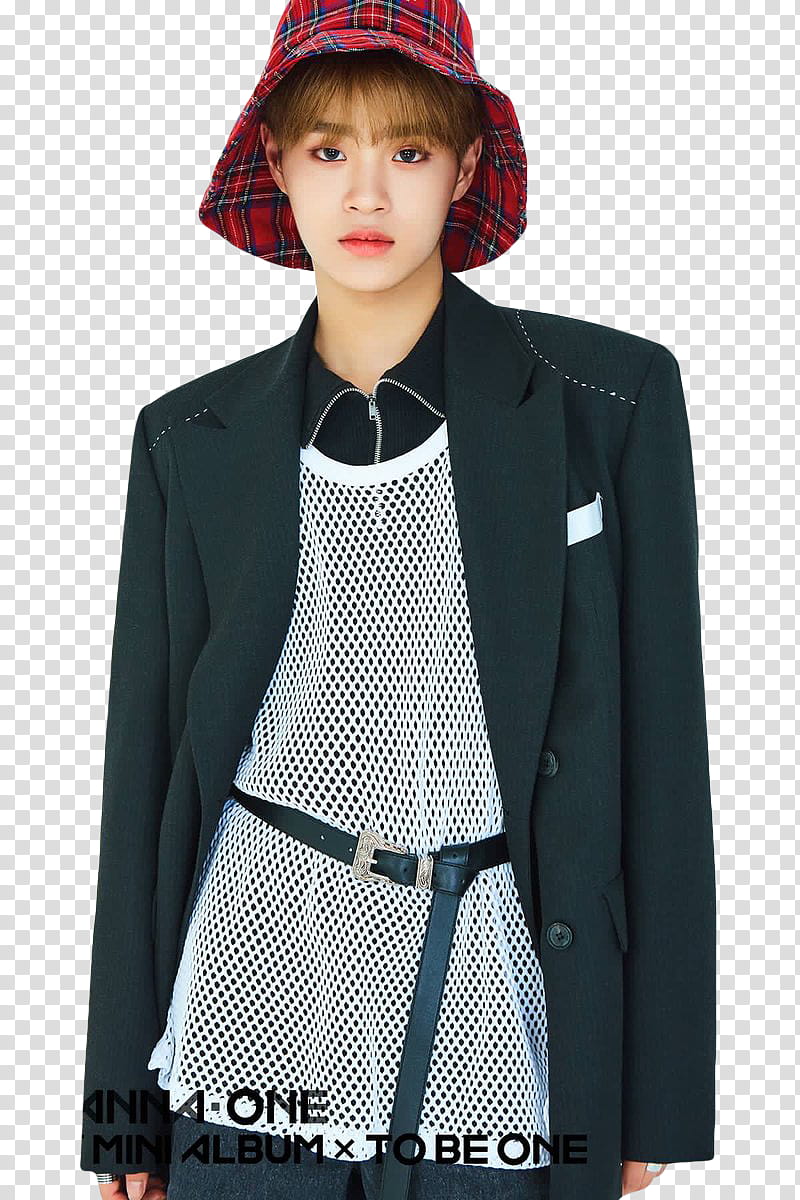 WANNA ONE, person wearing wearing red hat and black jacket transparent background PNG clipart