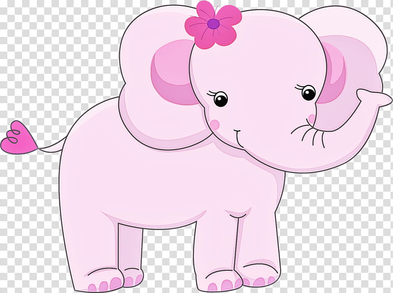 Indian elephant, Pink, Elephants And Mammoths, Cartoon, Animal Figure, Snout, Sticker transparent background PNG clipart