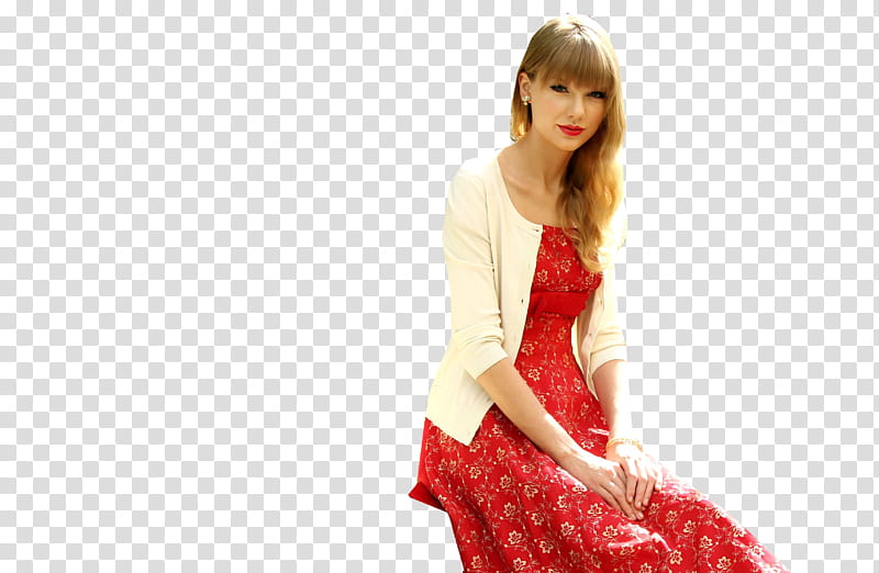 Taylor Swift, sitting Taylor Swift wearing red dress transparent background PNG clipart