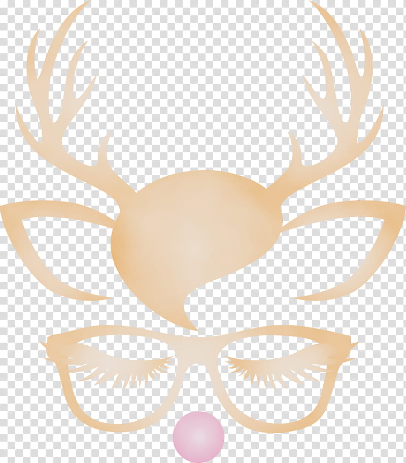 head antler deer eyewear fawn, Reindeer Face, Watercolor, Paint, Wet Ink transparent background PNG clipart
