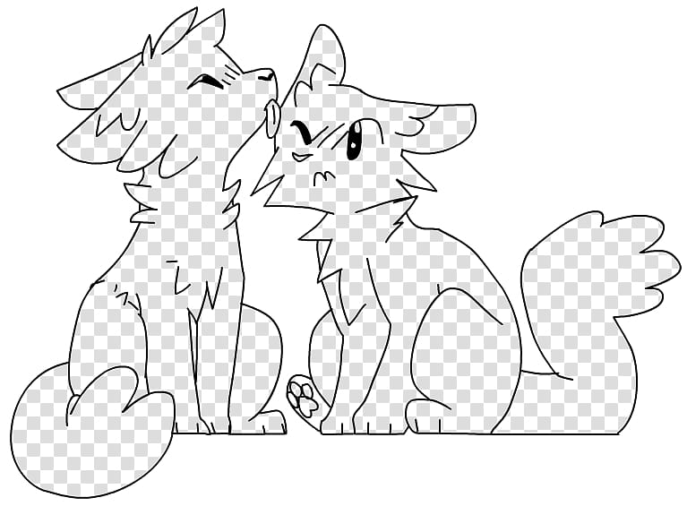 (FTU) Cat Couple Base, two wolves sketch transparent background PNG