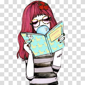 Vintage9, multicolored illustration of woman reading book transparent background PNG clipart thumbnail