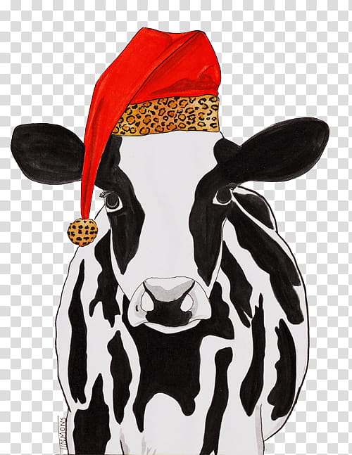 Santa Claus Hat, Taurine Cattle, Dairy Cattle, Holstein Friesian Cattle, Cowboy Hat, Christmas Day, Santa Suit, Farm transparent background PNG clipart