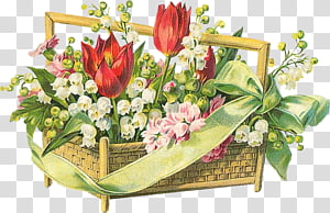 Vintage flower , assorted-color flowers in basket transparent background PNG clipart thumbnail