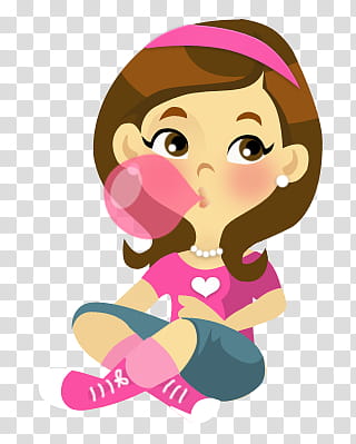 GumGirl PSD, woman wearing pink shirt playing with gum while sitting illustration transparent background PNG clipart