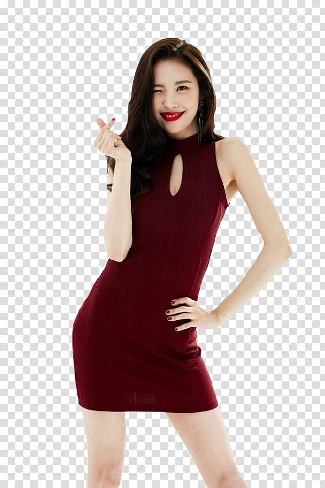 Sunmi, women's maroon sleeveless midi dress transparent background PNG clipart