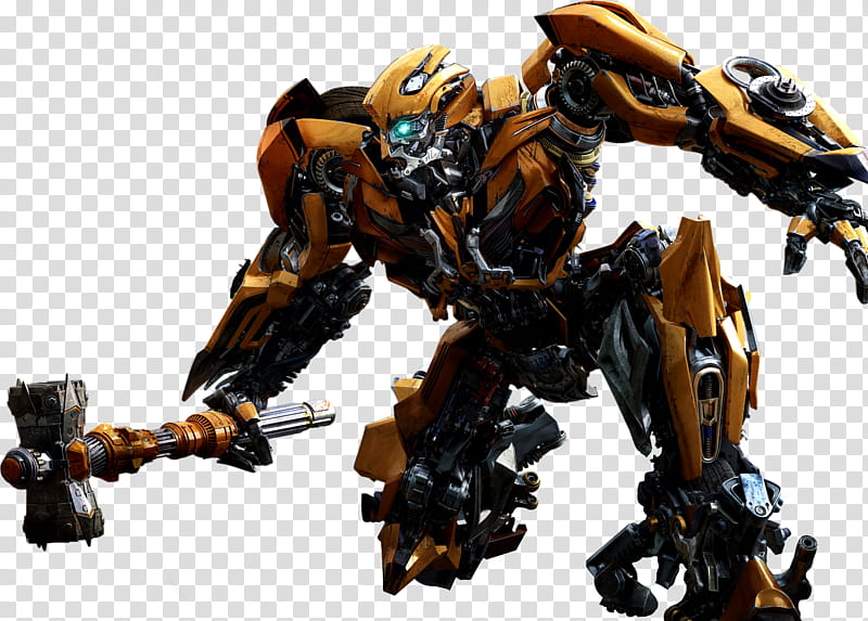 Bumblebee, Transformers Bumblebee kneeling one knee holding warhammer transparent background PNG clipart