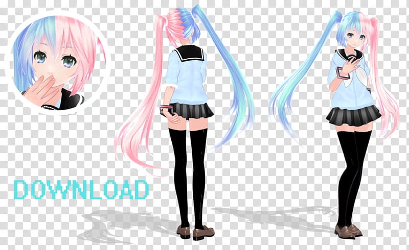 [+ Watchers&#; gift] Tda B+R Miku [DL], pink and blue haired woman transparent background PNG clipart