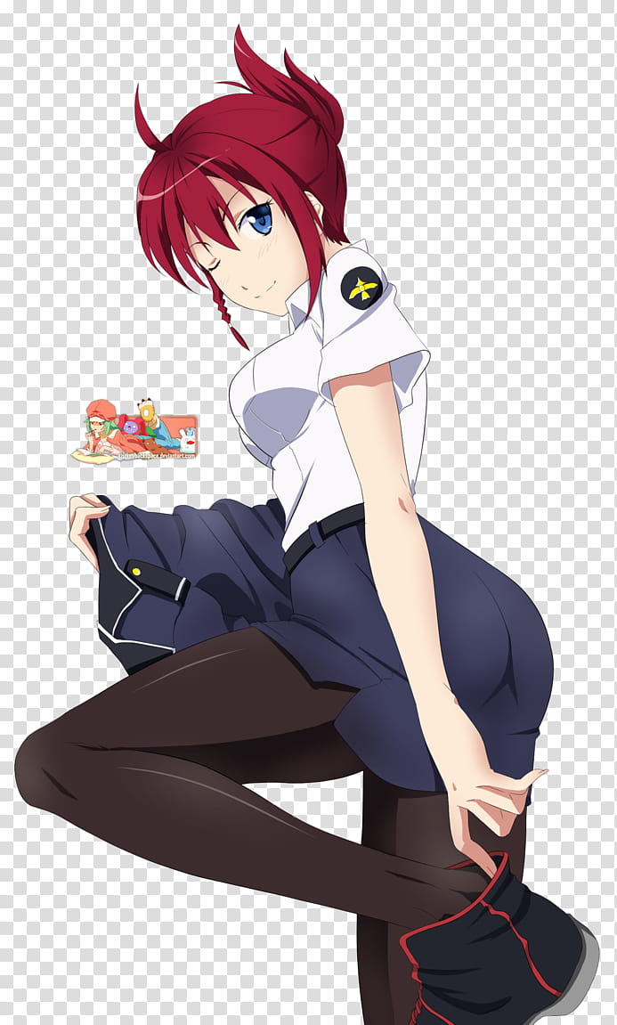 Sakura Aoi (Rail Wars!), Render, woman wearing white blouse and blue miniskirt transparent background PNG clipart