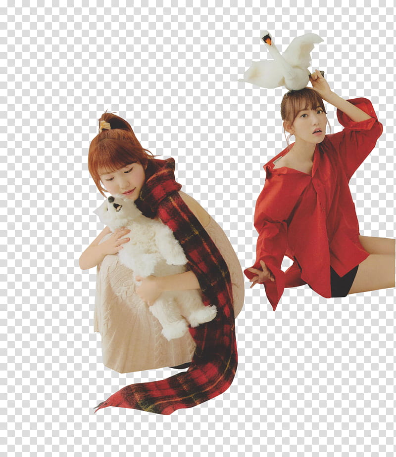 IZ ONE X NYLON KOREA, woman hugging bear plush toy transparent background PNG clipart