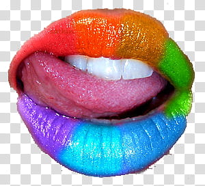 Lips , green, yellow, red, purple, and blue lipstikc transparent background PNG clipart