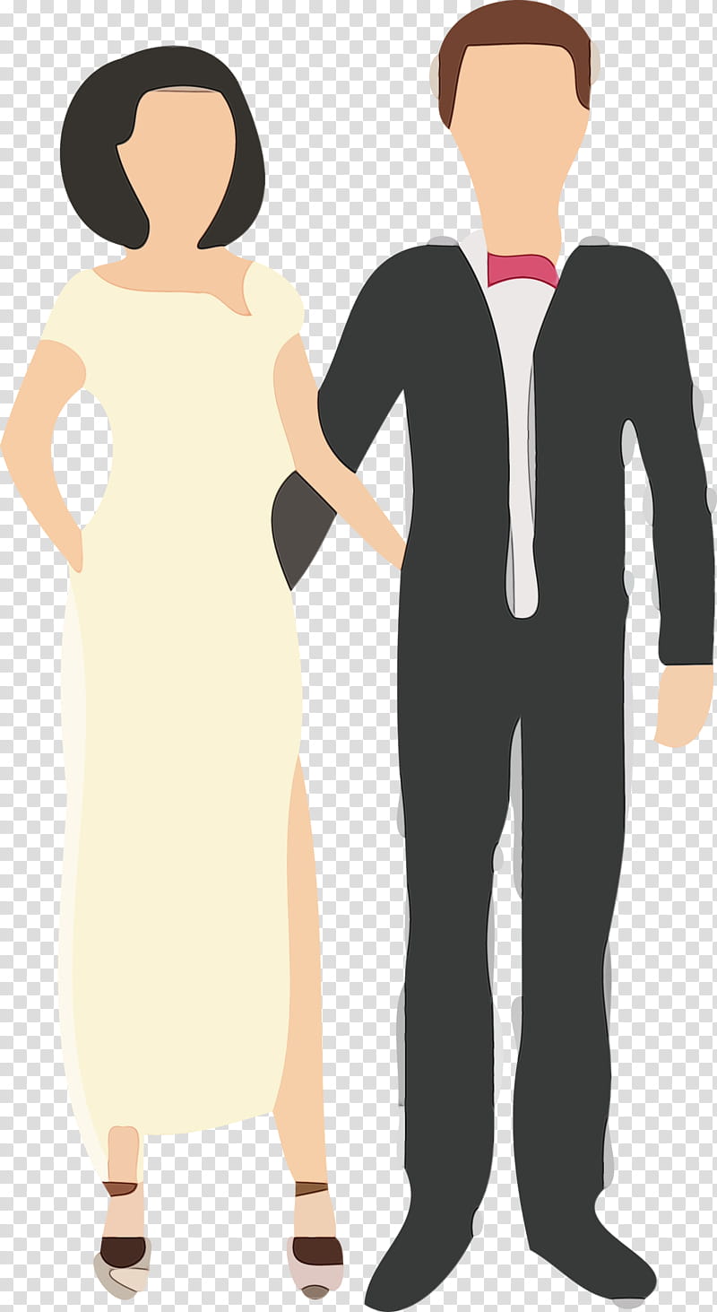 standing cartoon dress gesture hand, Couple, Lover, Watercolor, Paint, Wet Ink, Finger, Formal Wear transparent background PNG clipart