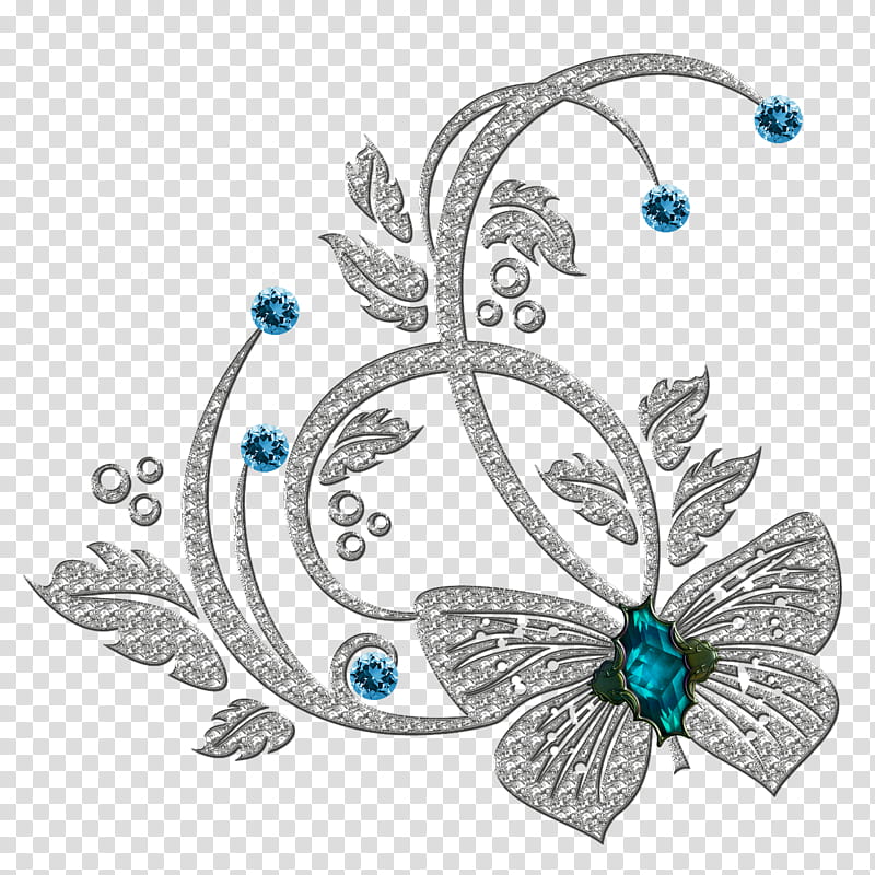 Graceful decorative embellishm, teal and silver floral graphic transparent background PNG clipart