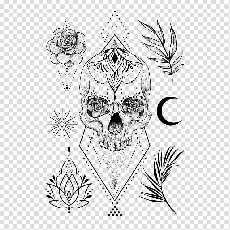 Flower Line Art, Skull, Tattoo, Geometry, Drawing, Calavera, Tattoo Artist, Internet transparent background PNG clipart