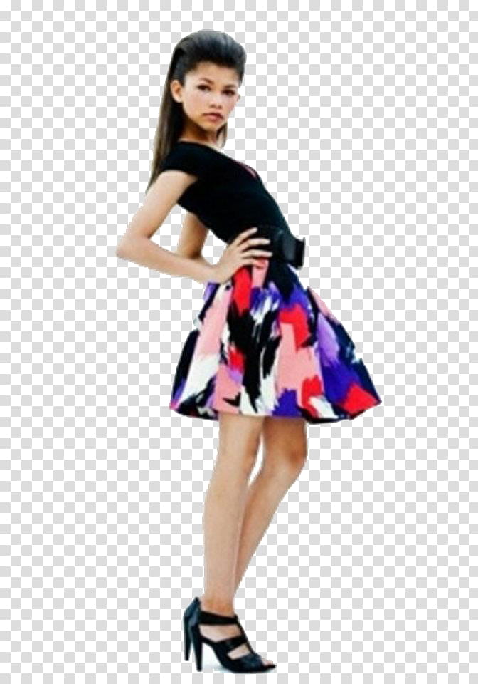 , woman wearing black and multicolored minidress transparent background PNG clipart