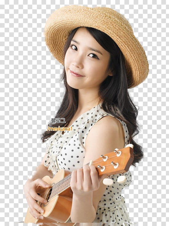IU, woman holding ukulele transparent background PNG clipart