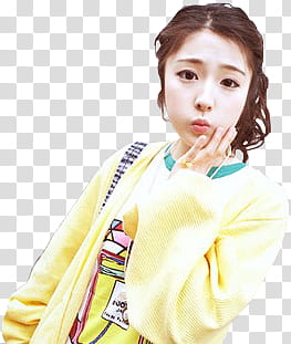 Female Ulzzang, woman in yellow sweater pouts transparent background PNG clipart