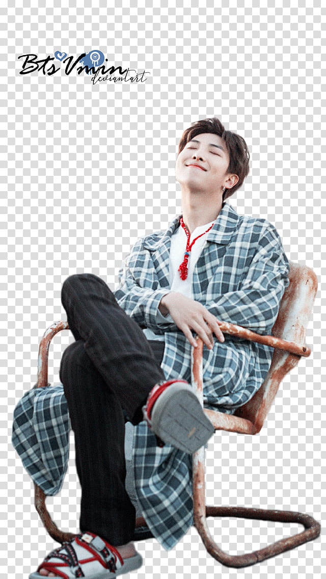 Kim Namjoon, man sitting on cantilever chair transparent background PNG clipart