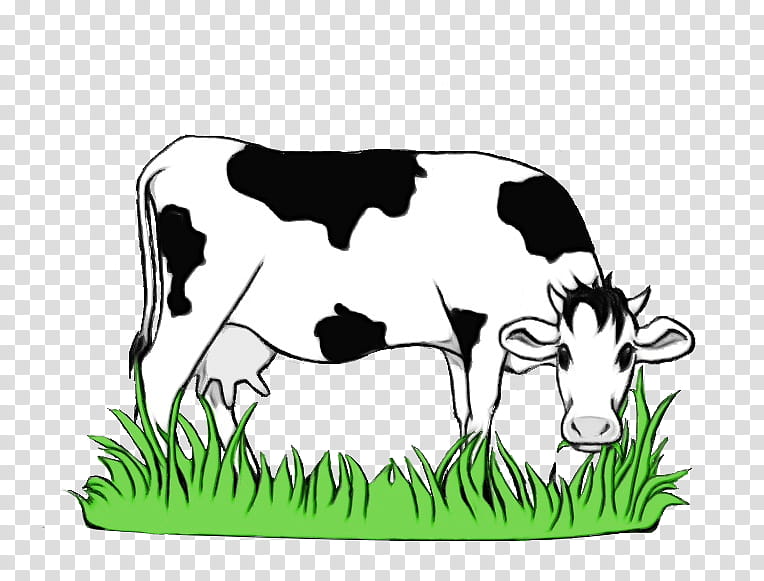 bovine grass green dairy cow, Watercolor, Paint, Wet Ink, Cowgoat Family, Pasture, Live transparent background PNG clipart