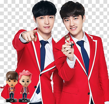 EXO KFC CHINA, man holding bobblehead and man pointing transparent background PNG clipart