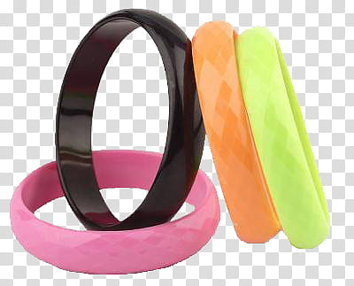 part, four black, pink, orange, and green bangles transparent background PNG clipart