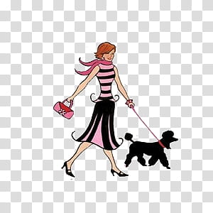 various set II, woman walking with dog illustration transparent background PNG clipart