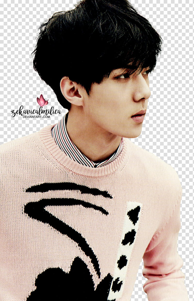 EXO Sehun Love Me Right, man wearing pink and black sweater transparent background PNG clipart