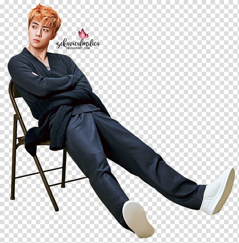 EXO Sehun superELLE, man sitting on chair transparent background PNG clipart