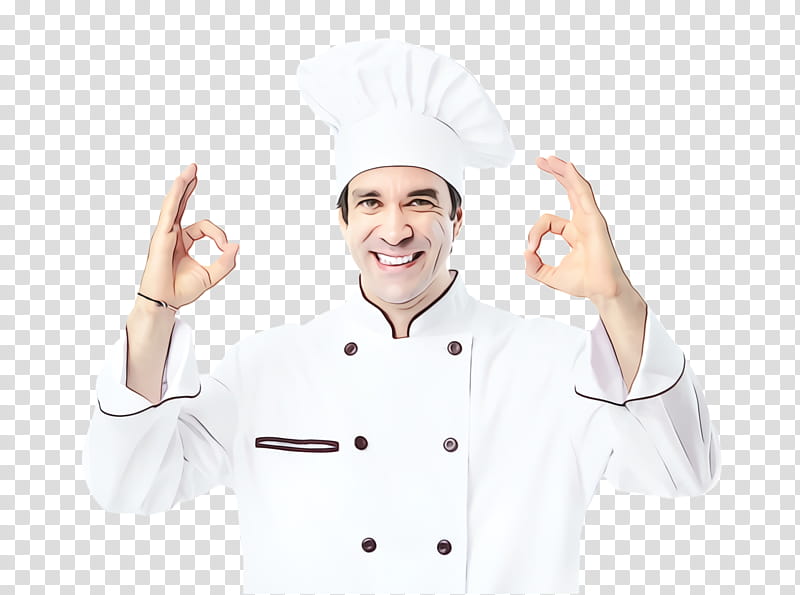 cook chef's uniform chef chief cook gesture, Watercolor, Paint, Wet Ink, Chefs Uniform, Finger, Hand, Thumb transparent background PNG clipart
