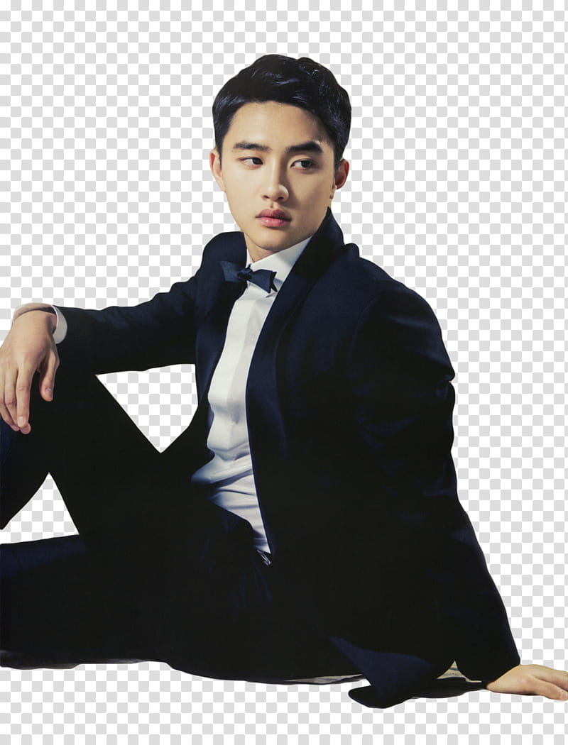 D O EXO MAX MOVIE, man sitting putting his hand on knee transparent background PNG clipart