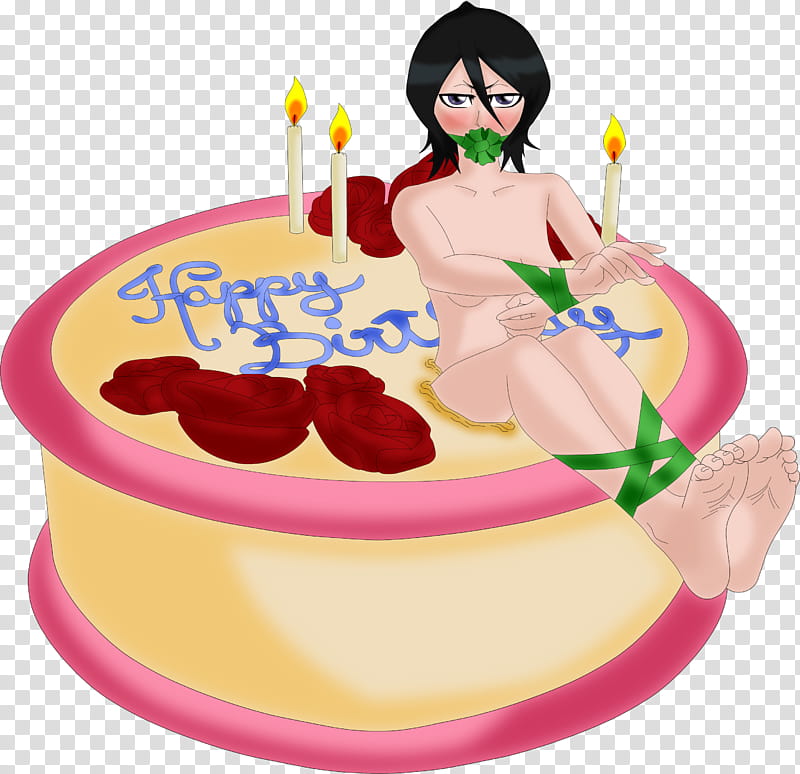 Happy Birthday to me, woman sitting on round cake illustration transparent background PNG clipart