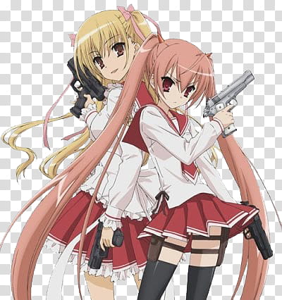 Hidan no Aria, two female characters holding rifles illustration transparent background PNG clipart