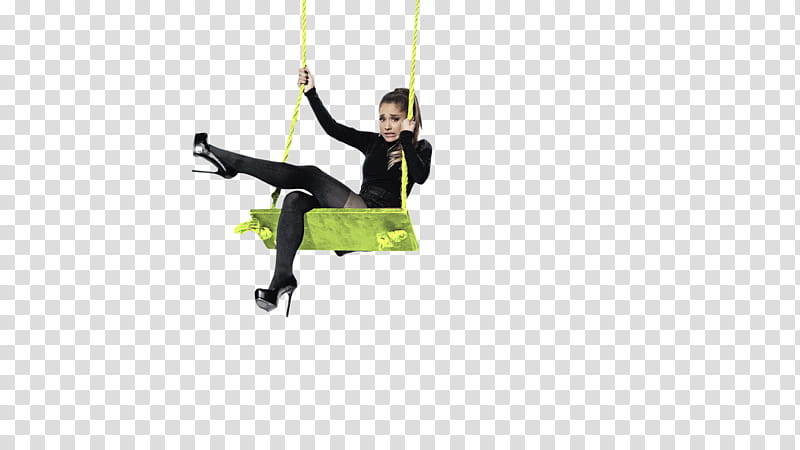 Ariana Grande, woman sitting on green swing transparent background PNG clipart