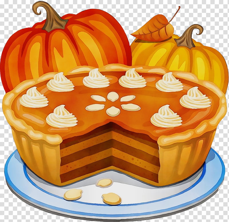 Thanksgiving Pumpkin, Watercolor, Paint, Wet Ink, Pumpkin Pie, Cream, Strawberry Pie, Stuffing transparent background PNG clipart