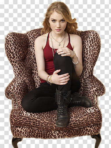 Skyler Samuels , sitting woman wearing red camisole holding her knee transparent background PNG clipart
