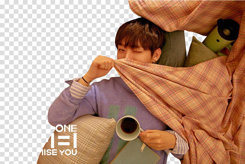 WANNA ONE I PROMISE YOU PART , man covering his nose using orange textile transparent background PNG clipart